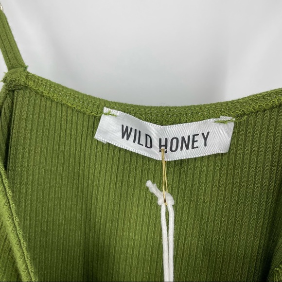 NWT Wild Homey Green Ribbed Tie Front Bodysuit - Picture 3 of 5